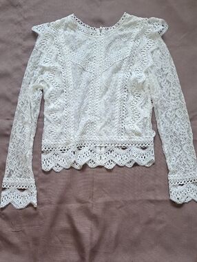 SHEIN White Lace Crochet Long Sleeve Blouse